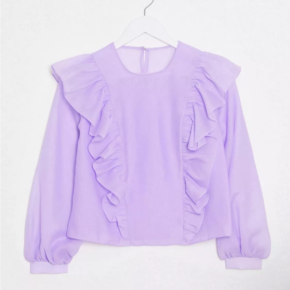 River Island Petite frill front blouse in lilac size 6 - Picture 5 of 10